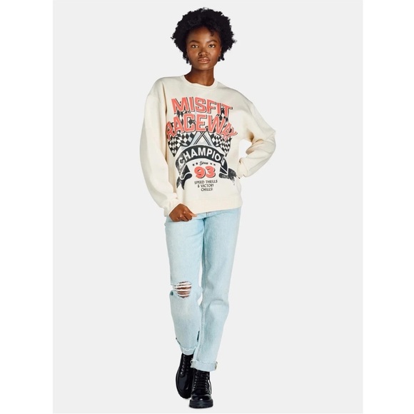 Women’s Front Back Misfit Raceway Graphic Sweatshirt with Long Sleeves, Size S - Picture 2 of 4